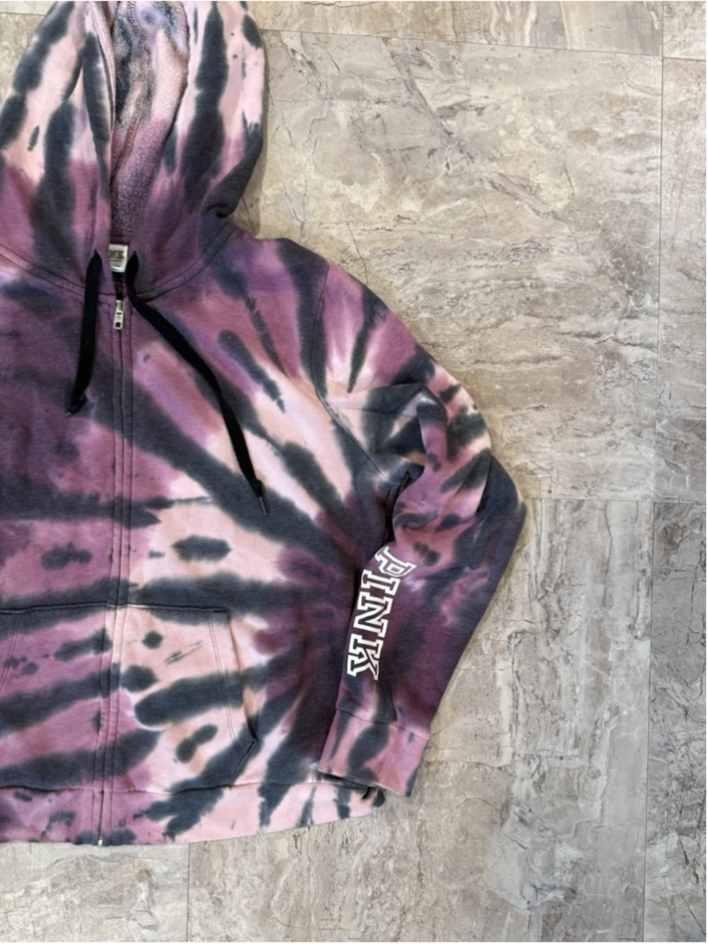 Victoria's Secret Pink Everyday Campus Lounge Relaxed Full Zip Hoodie Tie Dye L
